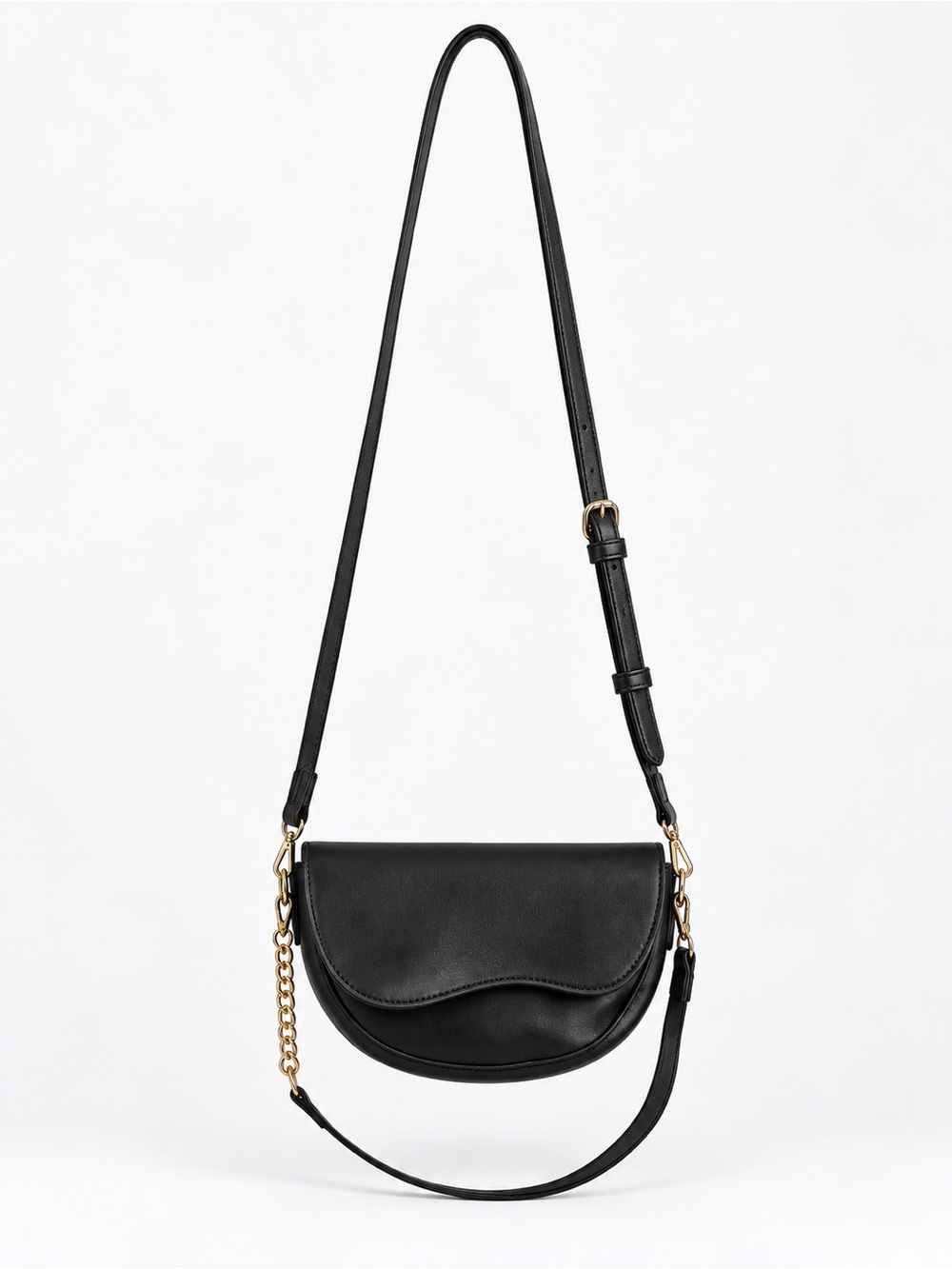 Black Curved Flap Shoulder Bag
